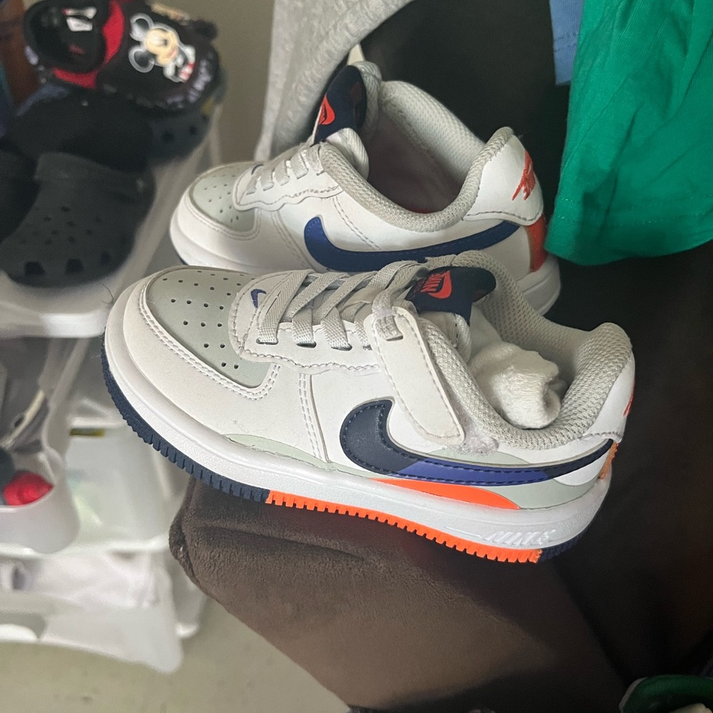 White and Navy Sneakers with Orange Accents